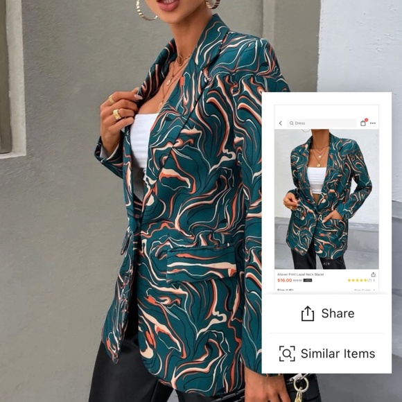 Shein Allover Print Lapel Neck Blazer - Picture 4 of 8